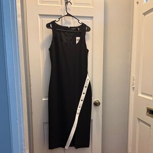 Ralph Lauren Black Sleeveless Midi Dress with White Diagonal Snap Trim